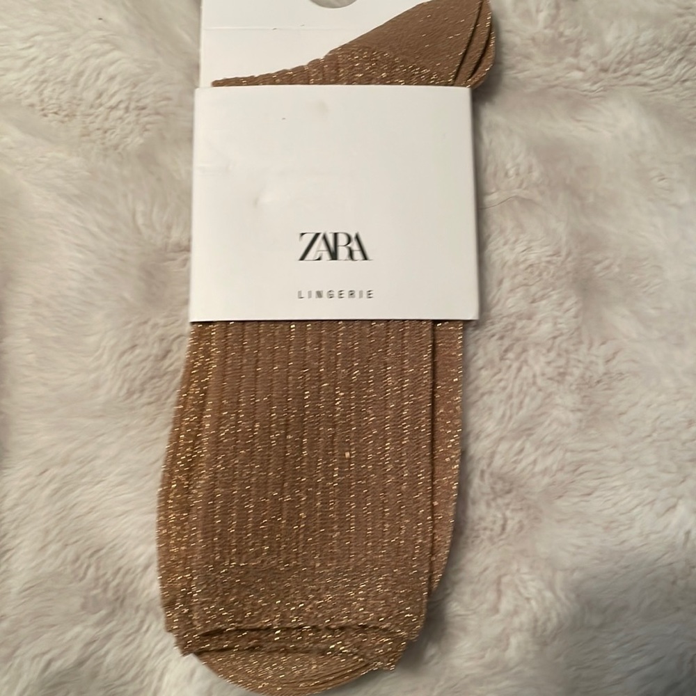 Zara Shimmery Gold Ribbed Socks